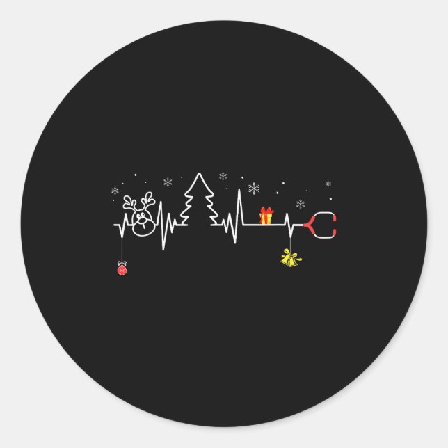 Devoxtee Christmas Tree Heartbeat Funny Christmas  Runder Aufkleber (Vorderseite)