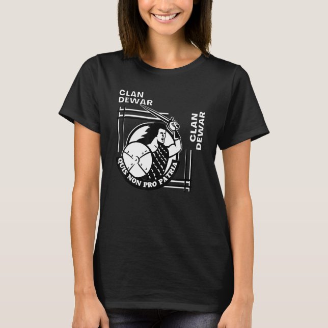 Dewar Clan Gälischer Wahlspruch Schwertkämpfer T-Shirt (Vorderseite)