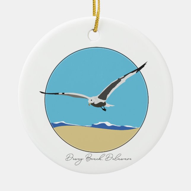 Dewey Beach, Delaware Sea Gull über Beach Keramik Ornament (Vorne)