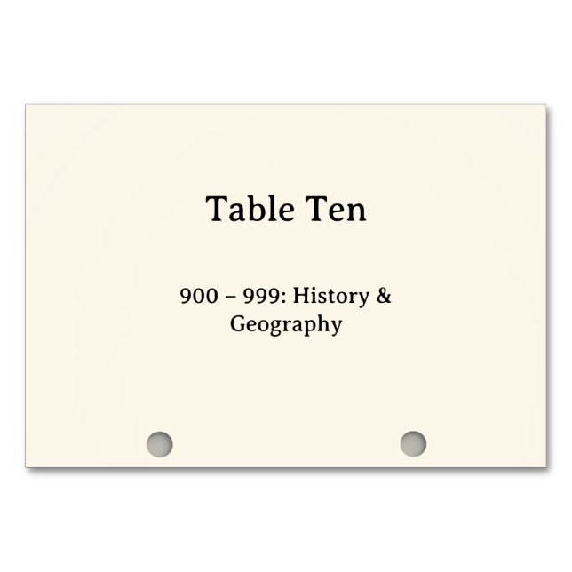 Dewey-Dezimal-System-Kartenkatalog-Tabellennummern Tischnummer (Vorderseite)