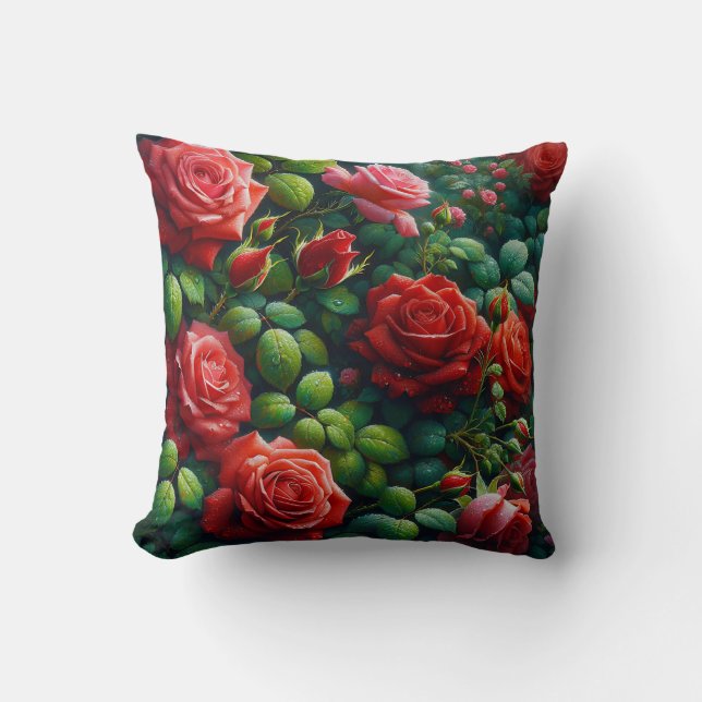 "Dewy Rote Rosen" Kissen (Vorderseite)