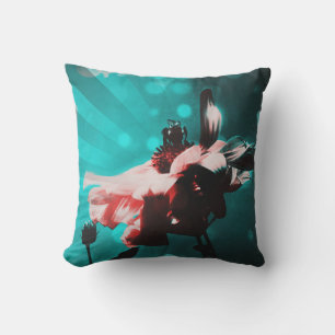 D'extérieur Aqua N Pink Sunflower N Bee Retro Coussin extérieu