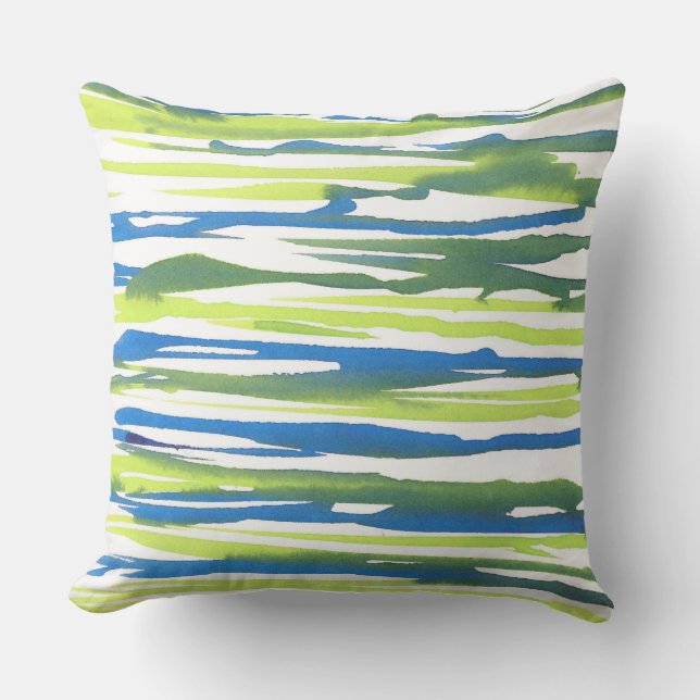 D'extérieur Aquarelle bleu vert Abstrait rayures Coussin (Recto)