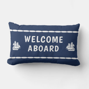 D'extérieur Bienvenue à bord des bateaux blancs Coussin Lumbar