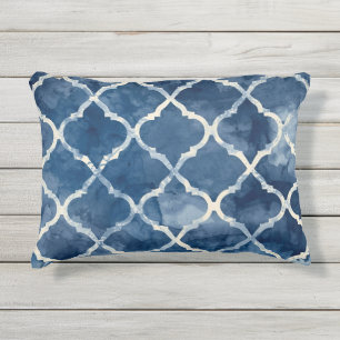 D'extérieur Coussin Arabesque Trellis - Motif géométrique bleu