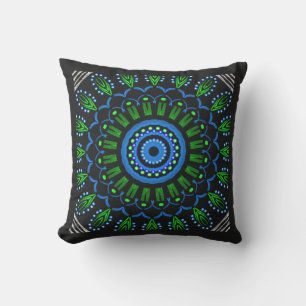 D'extérieur Coussin carré design Jimette bleu, vert et noir