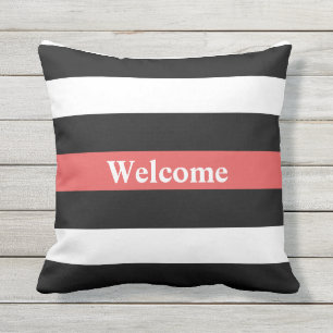 D'extérieur Coussin extérieur bienvenu rayé blanc et rouge
