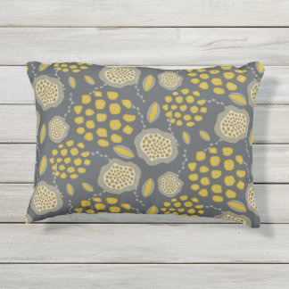 D'extérieur Coussin floral abstrait de gris et de jaune