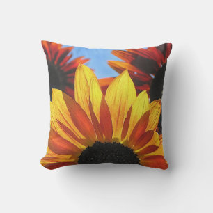 D'extérieur Fleurs de soleil rouges et jaunes Floral Coussin e