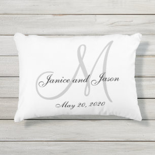 D'extérieur Mariage de monogramme blanc gris Coussin