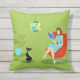 D'extérieur Retro Lecture femme Coussin extérieur