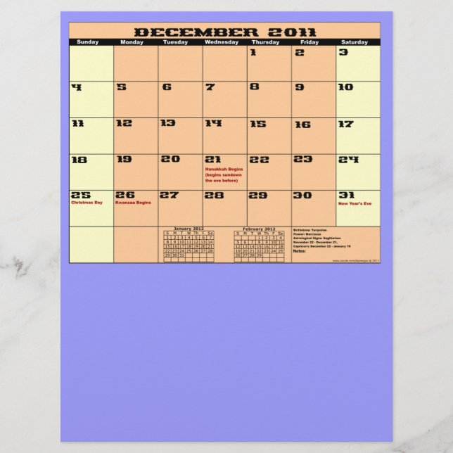 Dezember 2011 Kalender 13 Monate Mehrzweck-Flyer. Flyer (Vorne)