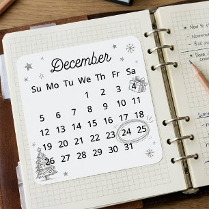 Dezember 2027 Flex Start Kalender Quadratischer Aufkleber