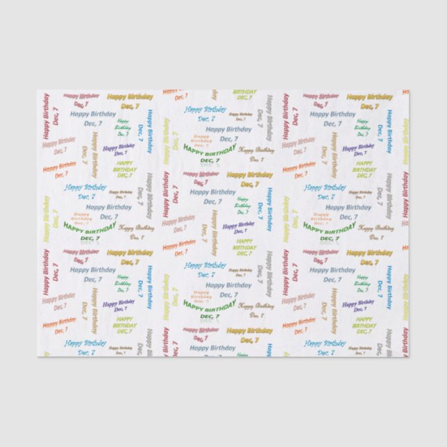 Dezember, 7 Geburtstags Tissue Paper Seidenpapier (Vorderseite)