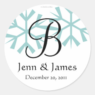 Dezember Blue Snowflakes Monogram B Siegel Runder Aufkleber
