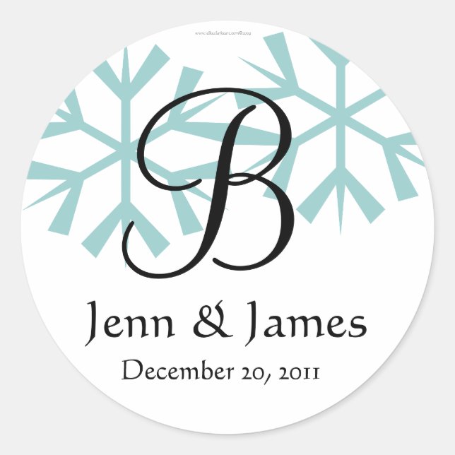 Dezember Blue Snowflakes Monogram B Siegel Runder Aufkleber (Vorderseite)