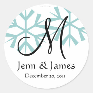 Dezember Blue Snowflakes Monogram M Siegel Runder Aufkleber