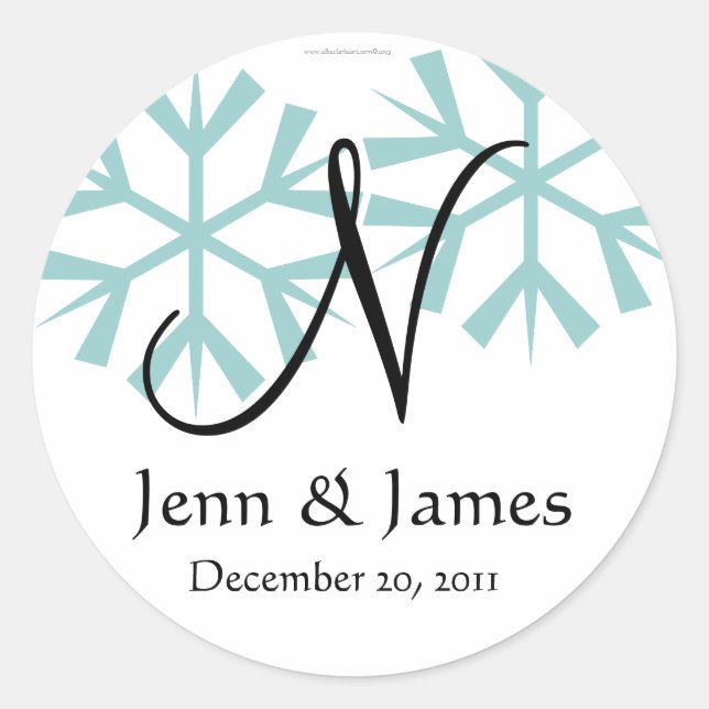 Dezember Blue Snowflakes Monogram N Siegel Runder Aufkleber (Vorderseite)
