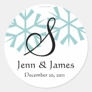 Dezember Blue Snowflakes Monogram S Siegel Runder Aufkleber