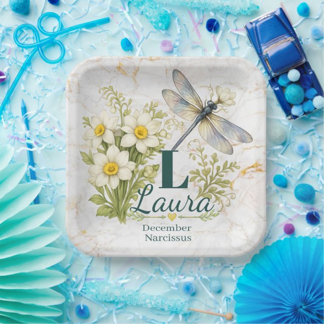 Dezember-Geburtsblume Narzisse & Libelle Pappteller (Party)