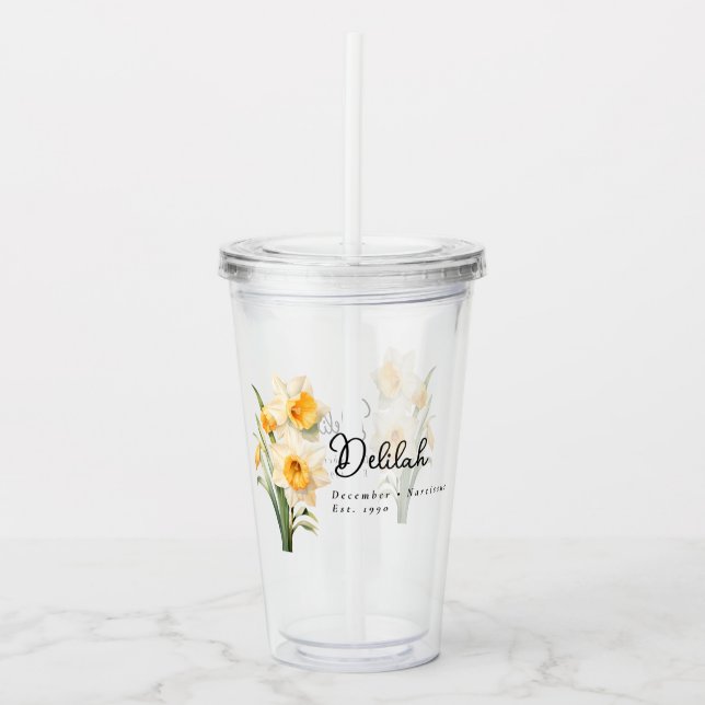 Dezember Geburtsmonat Blume Delilah Personalisiert Acryltrinkbecher (Vorderseite)