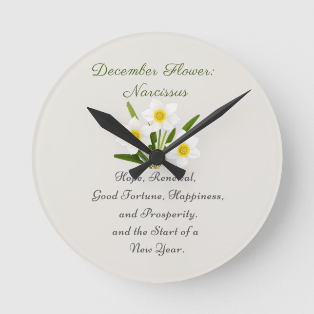 Dezember Geburtsmonat Blume Narcissus Elegante Runde Wanduhr (Vorderseite)