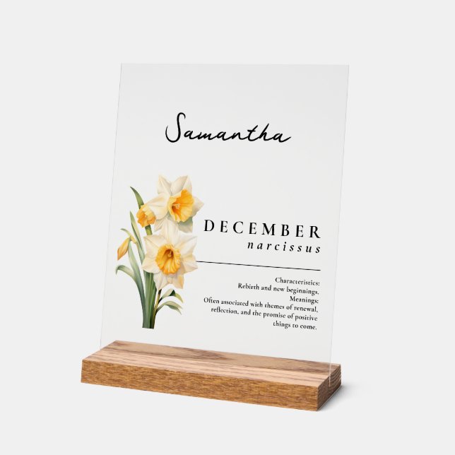 Dezember Geburtsmonat Blume Narcissus Personalisie Acrylschild (Winkel)
