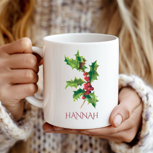 Dezember-Geburtsmonatsblume Rot und Grün Stechpalm Kaffeetasse