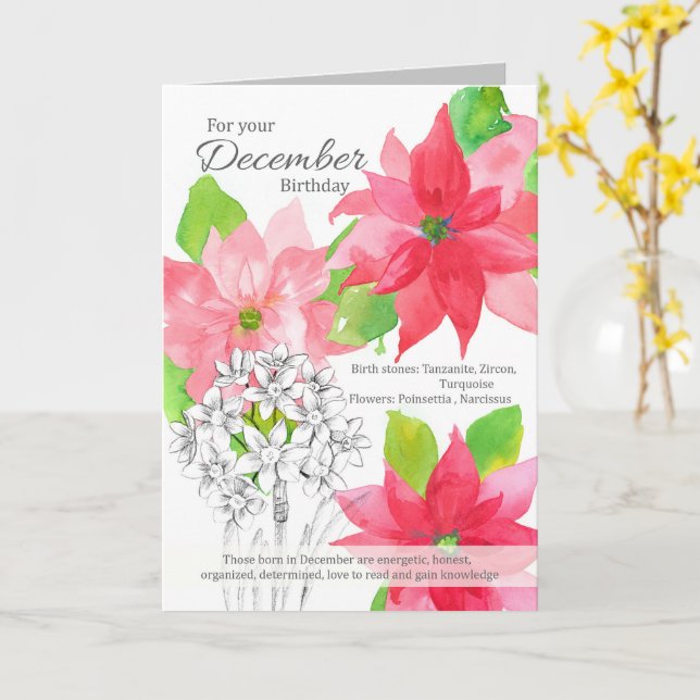 Dezember Geburtstag Poinsettia Narcissus Botanical Karte (Gelbe Blume)