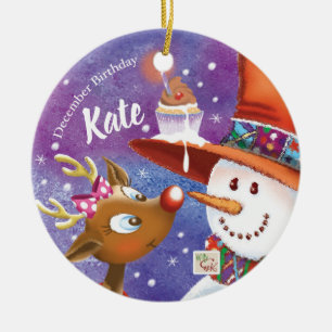 Dezember-Geburtstags-Mädchen, niedliche Rotwild u Keramik Ornament