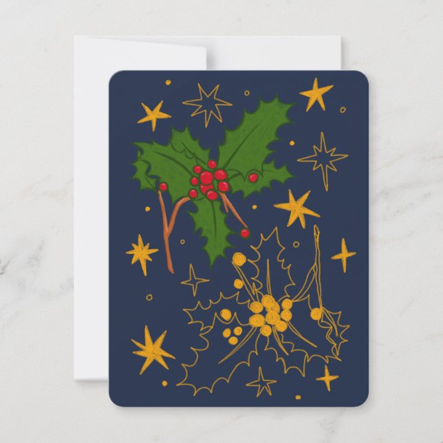 Dezember Geburtstagskarte (Holly) Feiertagskarte (Vorderseite)