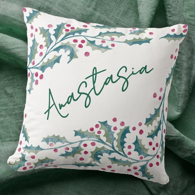 Dezember Geburtstagsmonat Stechpalme Personalisier Kissen (December birthday personalized custom name birth month flower holly throw pillow)