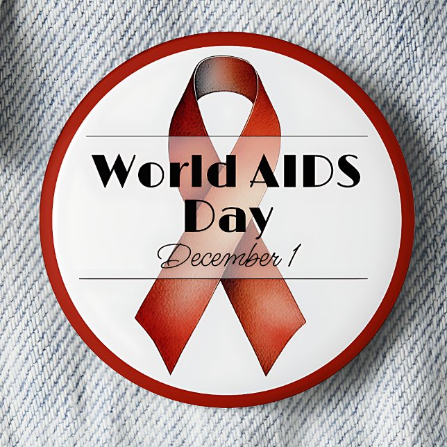Dezember Welt-AIDS-Tag-Sensibilisierungskampagne Button (World AIDS Day is December 1 pinback button.  Red awareness ribbon.)