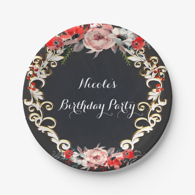 Dezember Winter Wedding Holly Berry Floral Elegant Pappteller (Vorderseite)