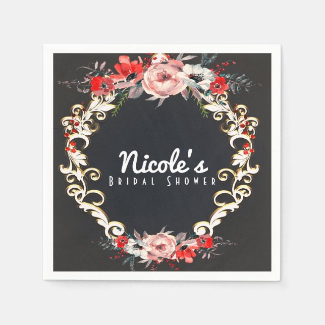 Dezember Winter Wedding Holly Berry Floral Elegant Serviette (Vorderseite)