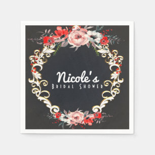 Dezember Winterhochzeit Stechpalmen-Beeren-Blumen Serviette