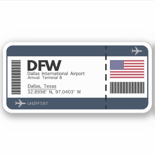 DFW Dallas, Texas Sticker aéroport - Carte d'embar (Devant)