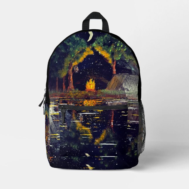 DG-Gemälde Lakeside Camping Bedruckter Rucksack (Vorderseite)
