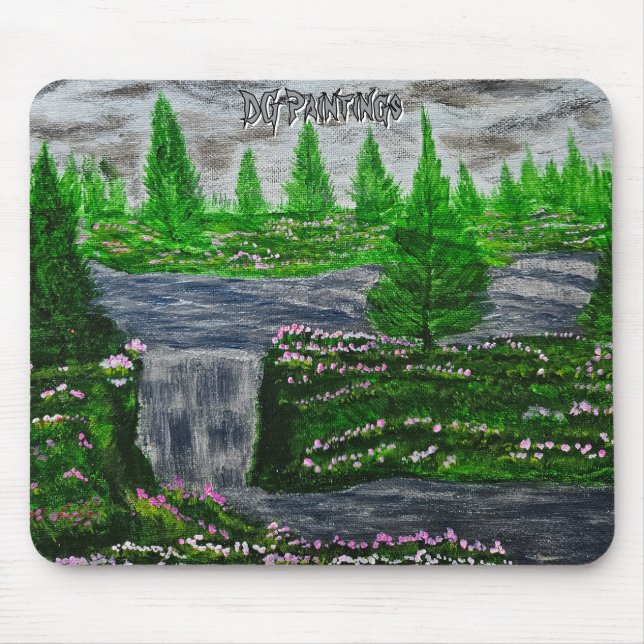 DG-Gemälde Pine Meadow Wasserfall Mousepad (Vorne)