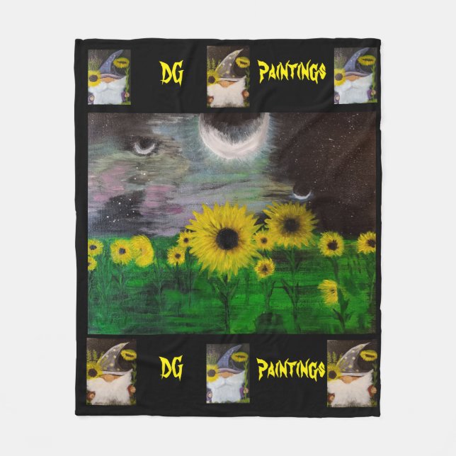 DG Paintings Mystical Sunflowers with Gnomes  Fleecedecke (Vorderseite)
