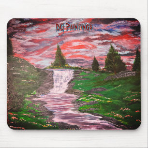 DG Paintings Sonnenuntergang Wiese Wasserfall Mousepad