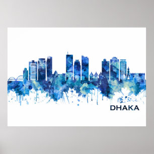 Dhaka Bangladesh Skyline Blue Poster