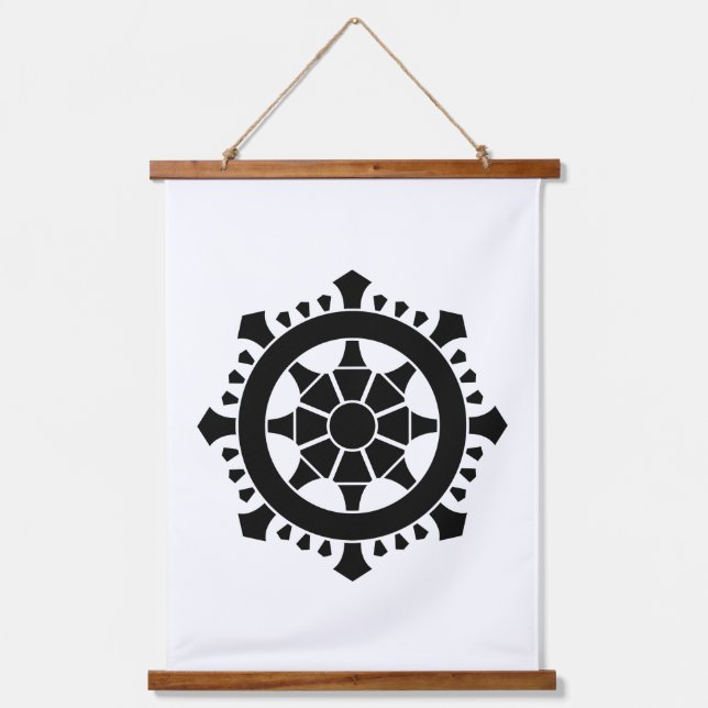 Dharma chakra wandteppich mit holzrahmen (Vorderseite)