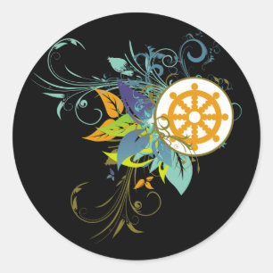 Dharma Rad mit Blumen Runder Aufkleber