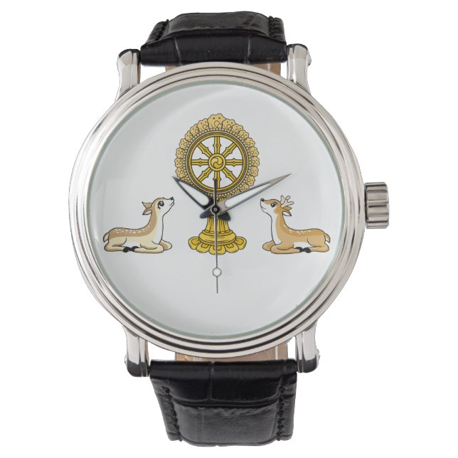 Dharma Wheel & Deers Buddha Watch Armbanduhr (Vorderseite)