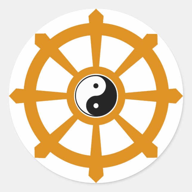 Dharma Wheel Yin Yang Runder Aufkleber (Vorderseite)