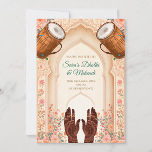 Dholki lädt zu Mehndi-Einladungen ein, Mehendi-Kar Einladung