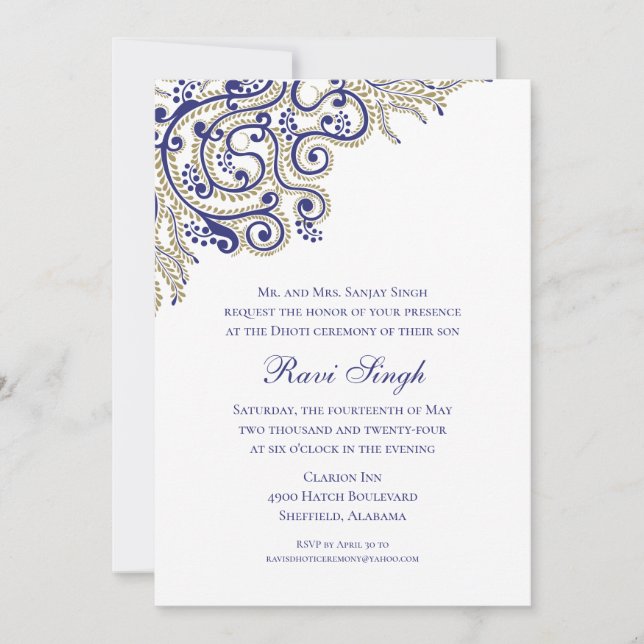 Dhoti Zeremony Einladung (Vorderseite)
