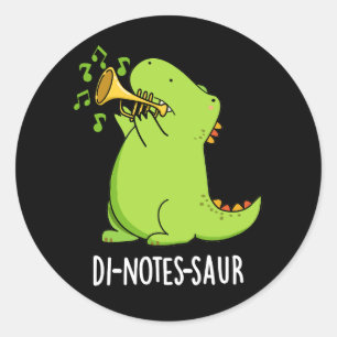 Di-notes-saur Funny Dinosaur Pun Dark BG Runder Aufkleber