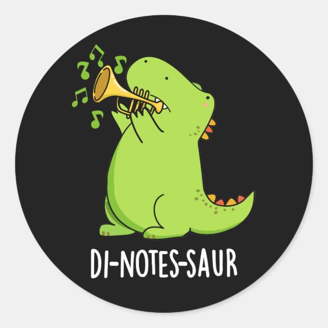 Di-notes-saur Funny Dinosaur Pun Dark BG Runder Aufkleber (Vorderseite)